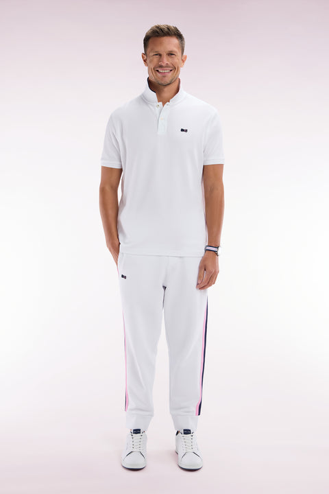 Relaxed-fit white cotton jogging pants with tricolor accents - Image 1