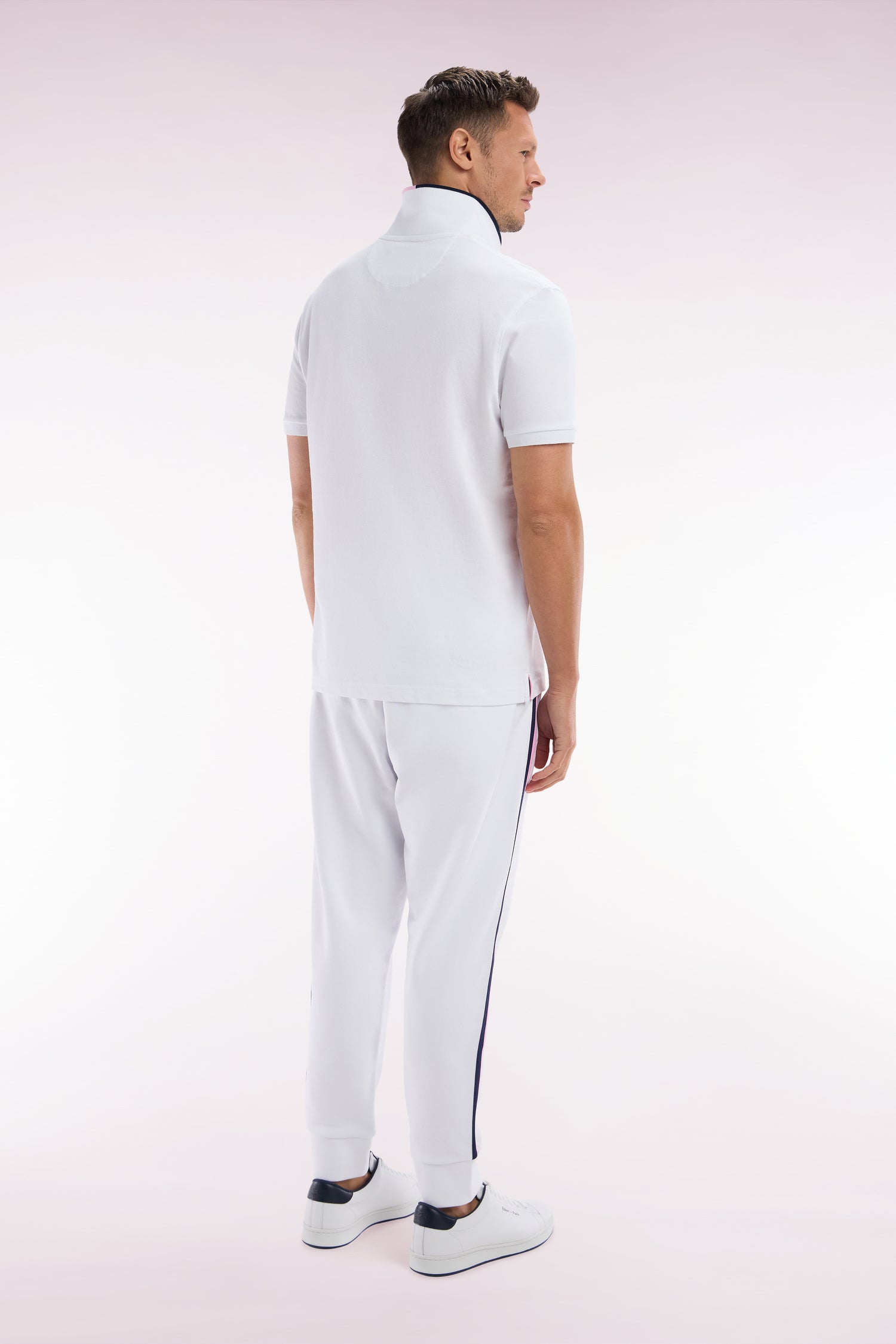 Pantalon jogging en coton blanc à détails tricolores coupe décontractée