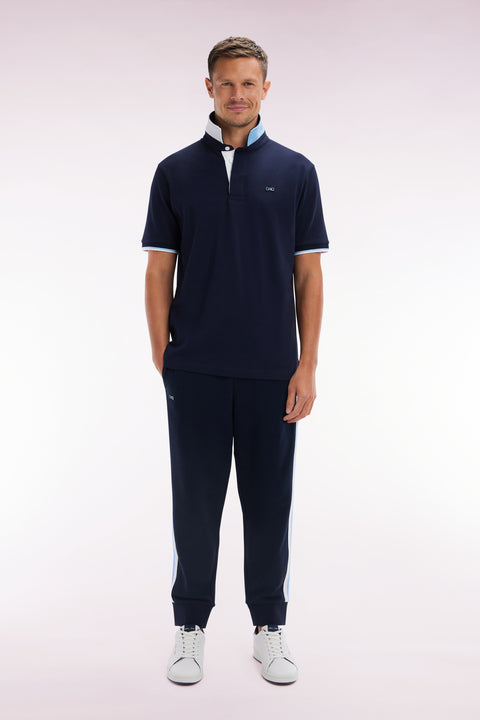 Relaxed-fit navy cotton jogging pants with tricolor accents - Image 1
