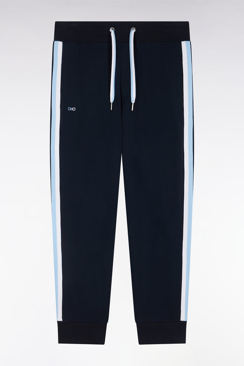Relaxed-fit navy cotton jogging pants with tricolor accents - Image 2