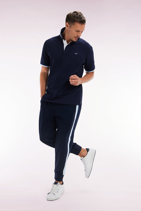 Relaxed-fit navy cotton jogging pants with tricolor accents - Image 3