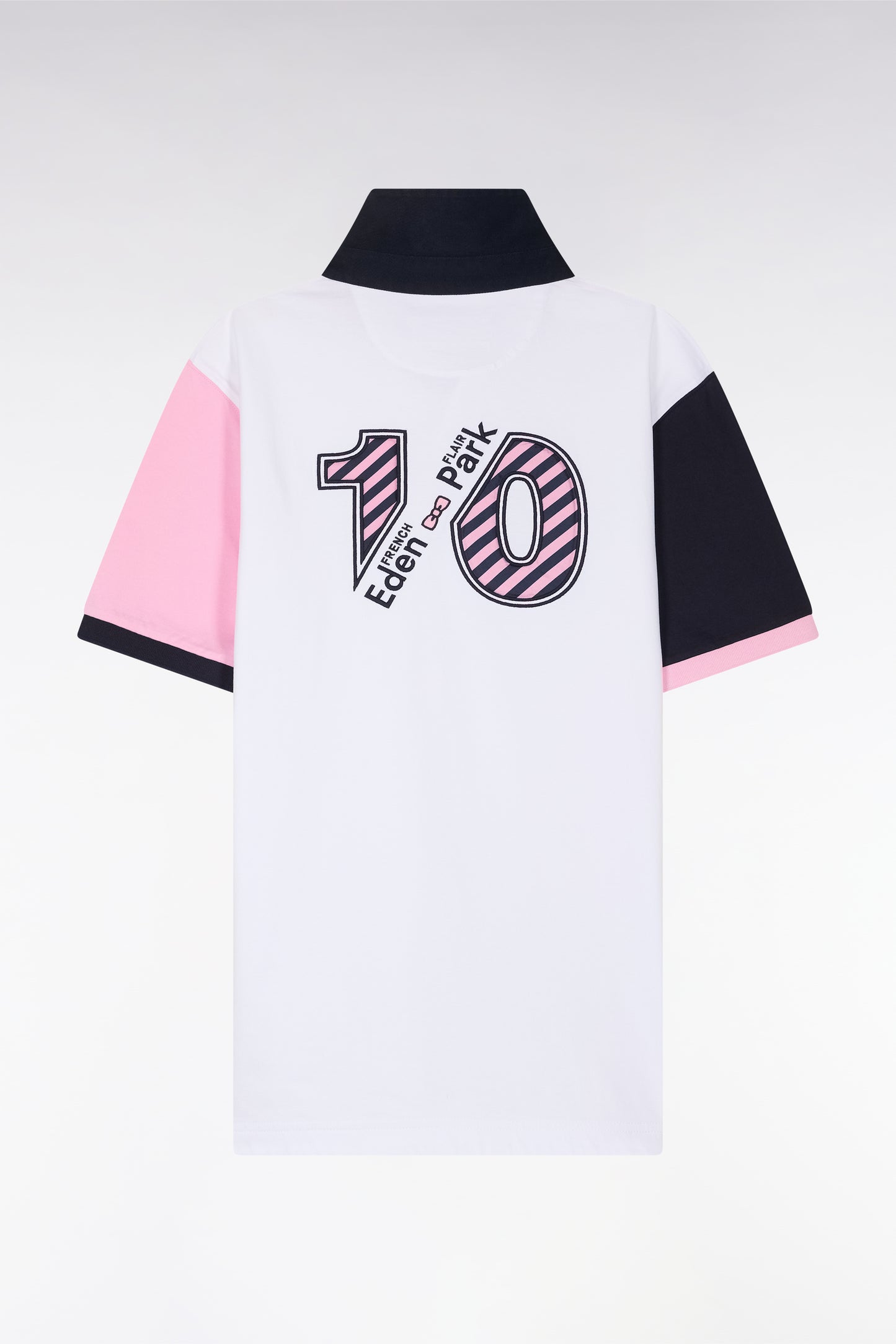 Short-sleeved rugby shirt in white cotton jersey with two-tone sleeves