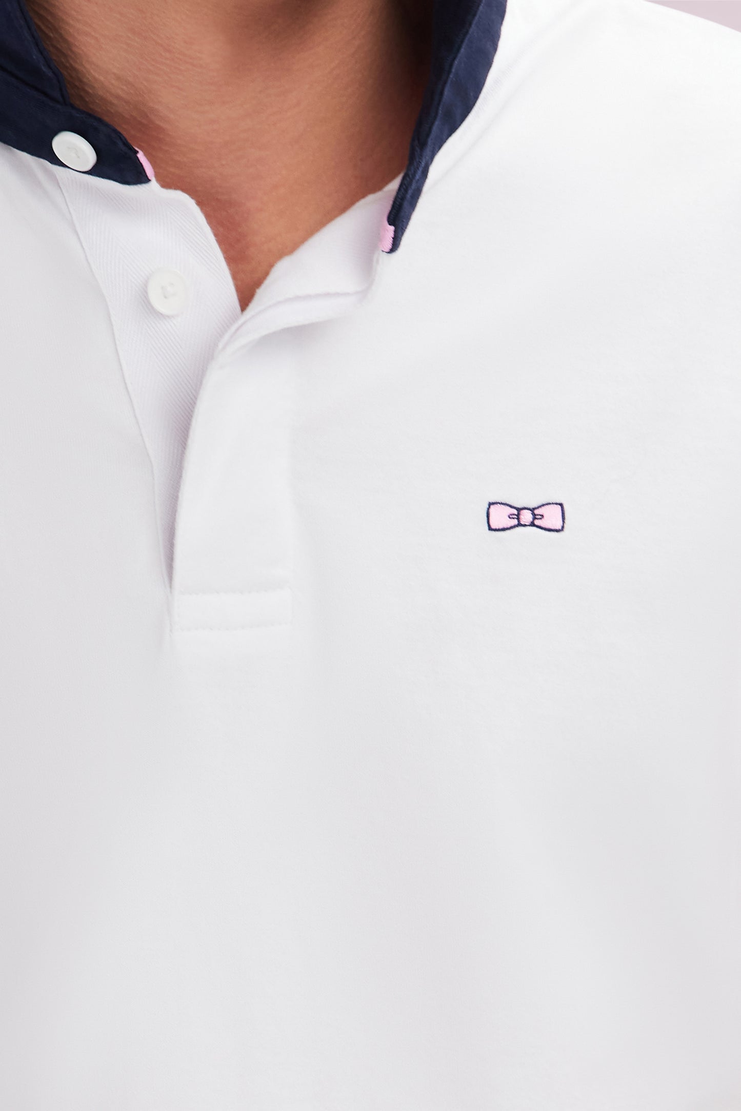 Short-sleeved rugby shirt in white cotton jersey with two-tone sleeves