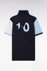 Short-sleeved rugby shirt in navy cotton jersey with two-tone sleeves