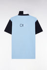 Relaxed-fit short-sleeved sky blue cotton jersey with two-tone collar