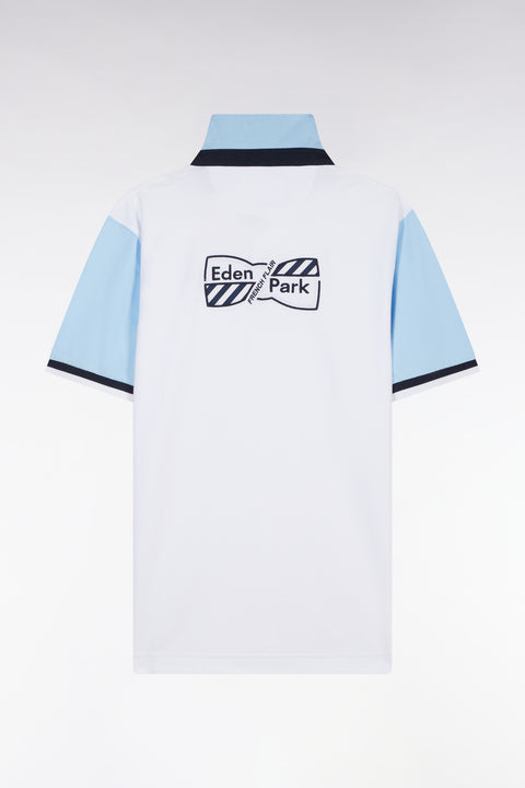 Straight-cut short-sleeved rugby shirt in sky blue cotton jersey with bow tie embroidery - Image 2