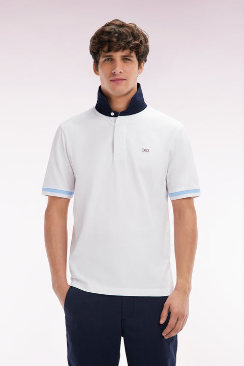 Straight-cut white cotton short-sleeved rugby shirt with Eden Park back embroidery - Image 1
