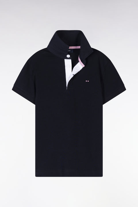 Straight-cut short-sleeved navy cotton jersey with back embroidery - Image 1