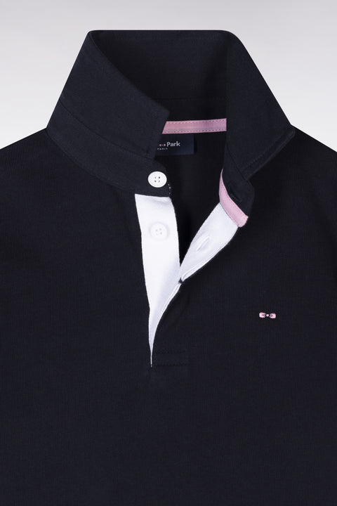 Straight-cut short-sleeved navy cotton jersey with back embroidery - Image 2