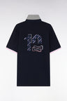 Straight-fit short-sleeved rugby shirt in navy and grey cotton with back embroidery