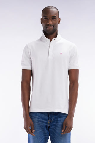 Slim-fit short-sleeved polo shirt in white stretch cotton piqué