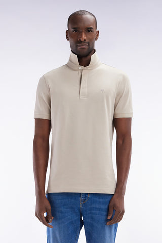 Slim-fit short-sleeved polo shirt in beige cotton piqué