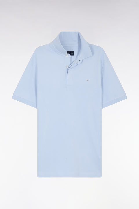 Slim-fit short-sleeved polo shirt in light blue stretch cotton piqué - Image 2
