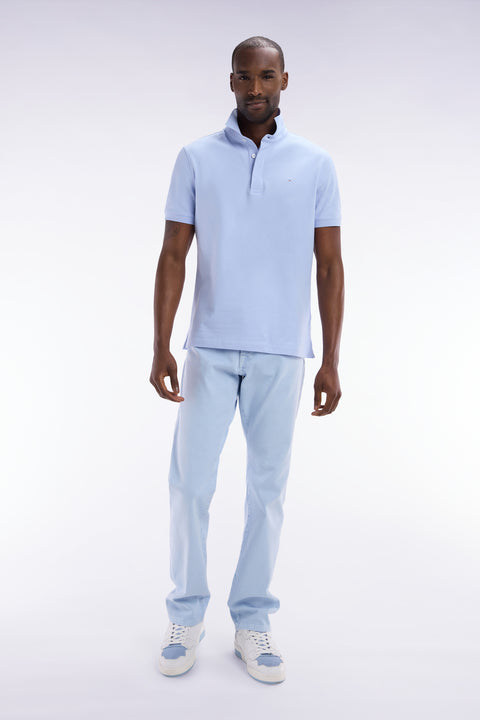 Slim-fit short-sleeved polo shirt in light blue stretch cotton piqué - Image 3