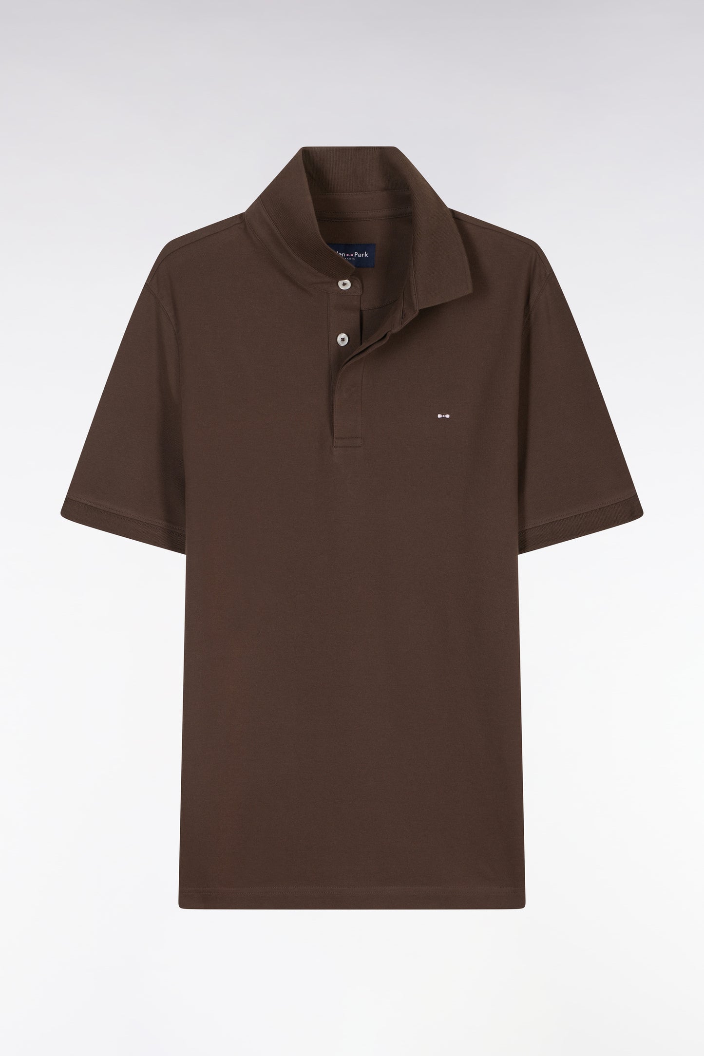 Polo à manches courtes en piqué coton stretch marron coupe ajustée