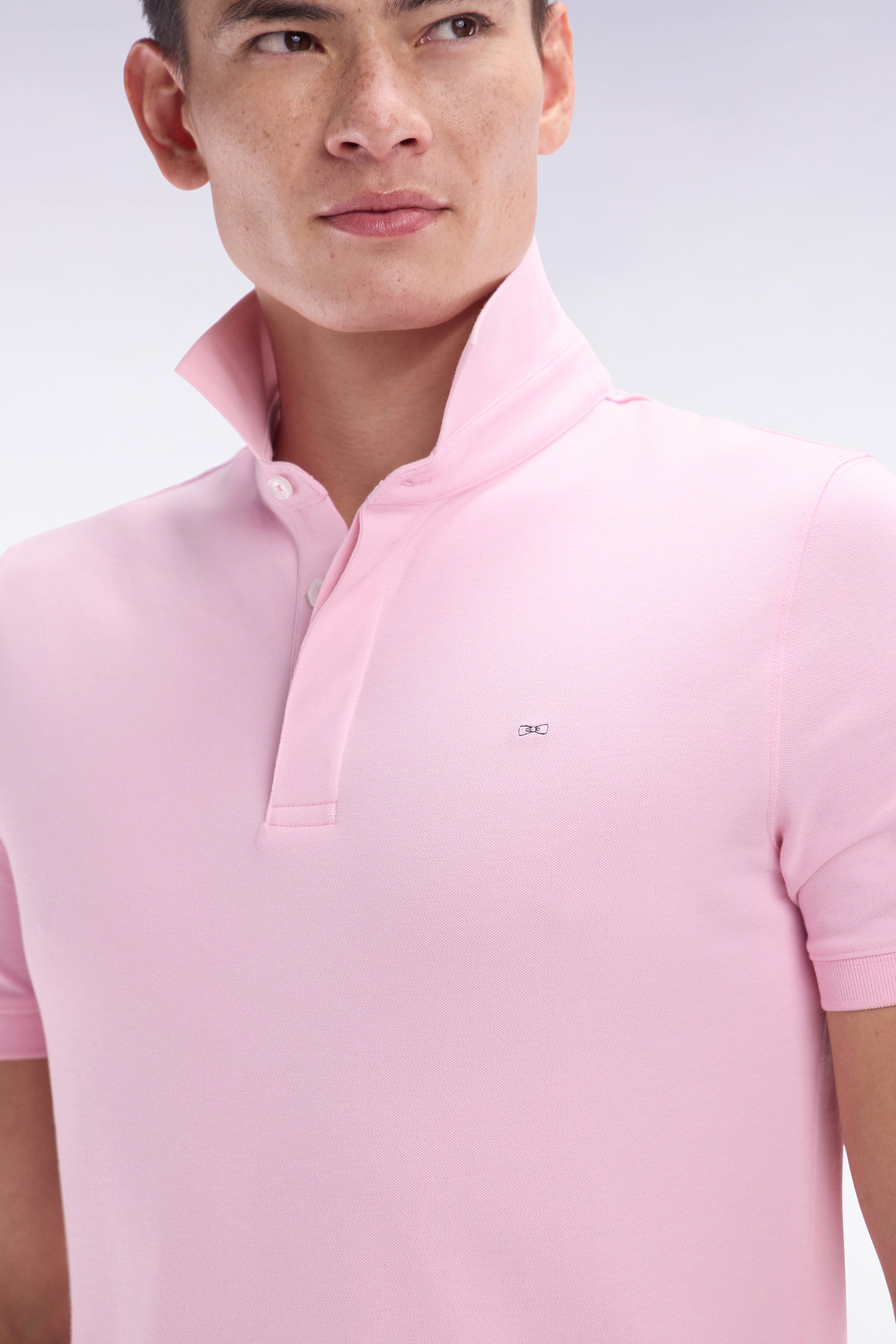 Polo à manches courtes en piqué coton stretch rose coupe ajustée