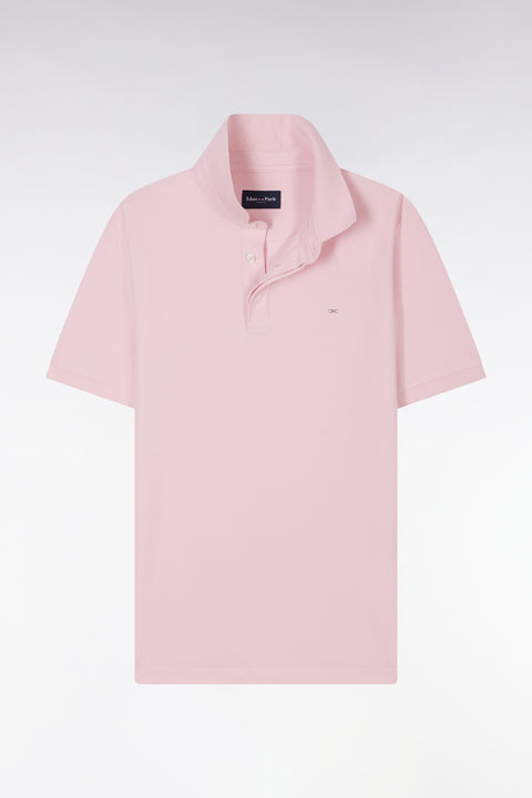 Slim-fit short-sleeved polo shirt in pink stretch cotton piqué - Image 2