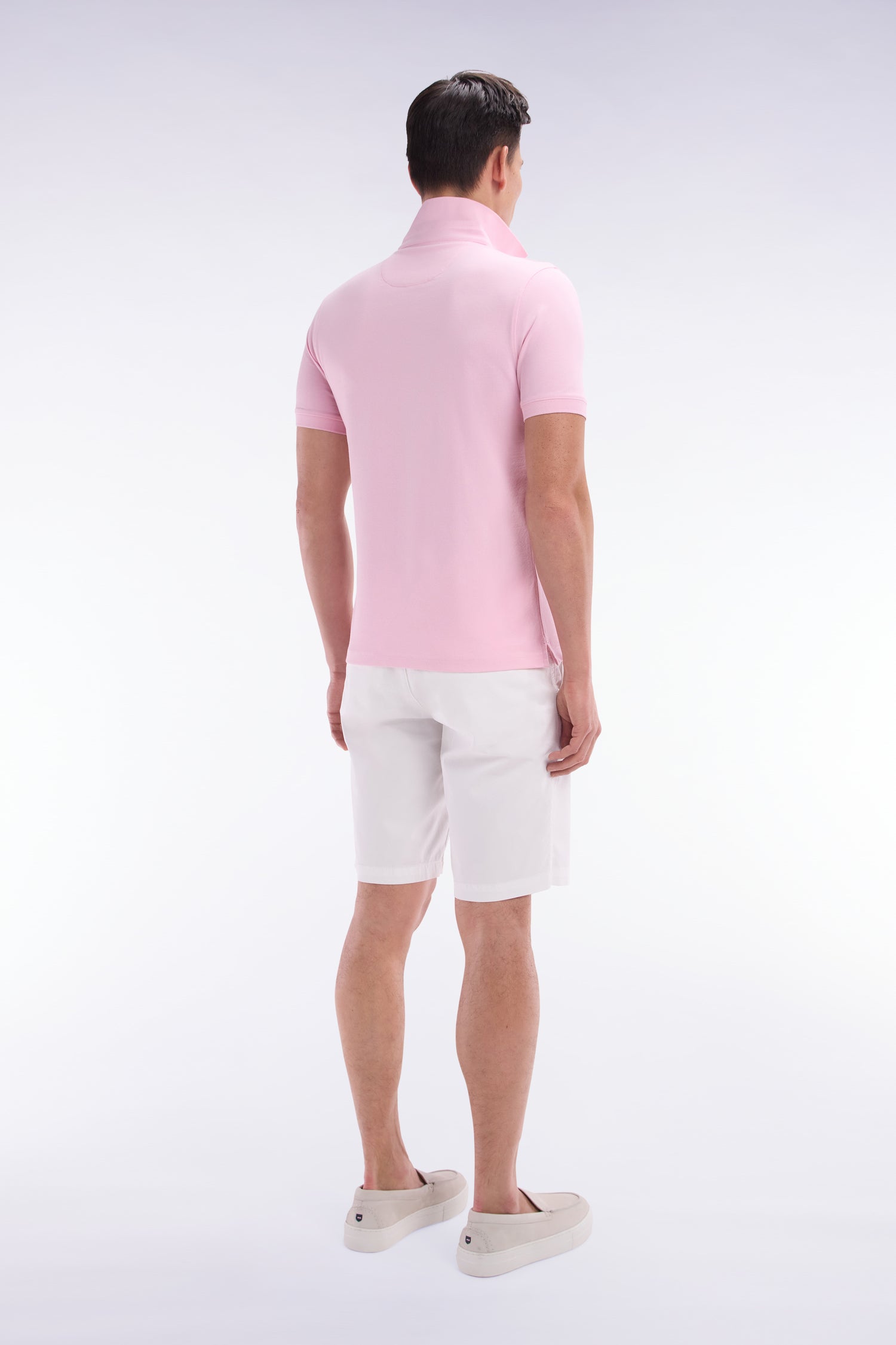 Polo à manches courtes en piqué coton stretch rose coupe ajustée