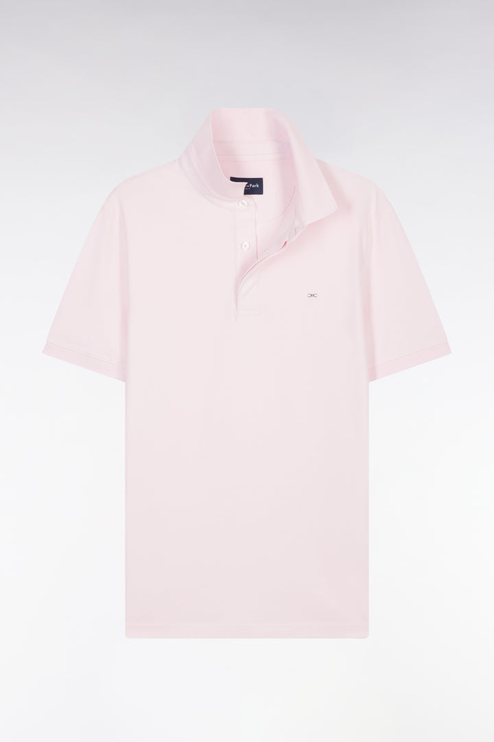 Polo à manches courtes en piqué coton stretch rose pâle coupe ajustée