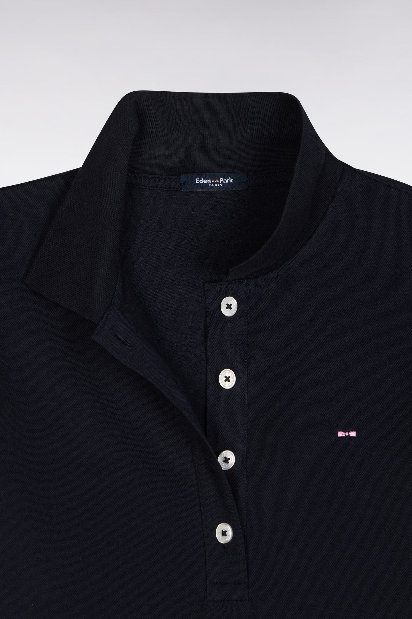 Slim-fit short-sleeved polo shirt in navy stretch cotton piqué