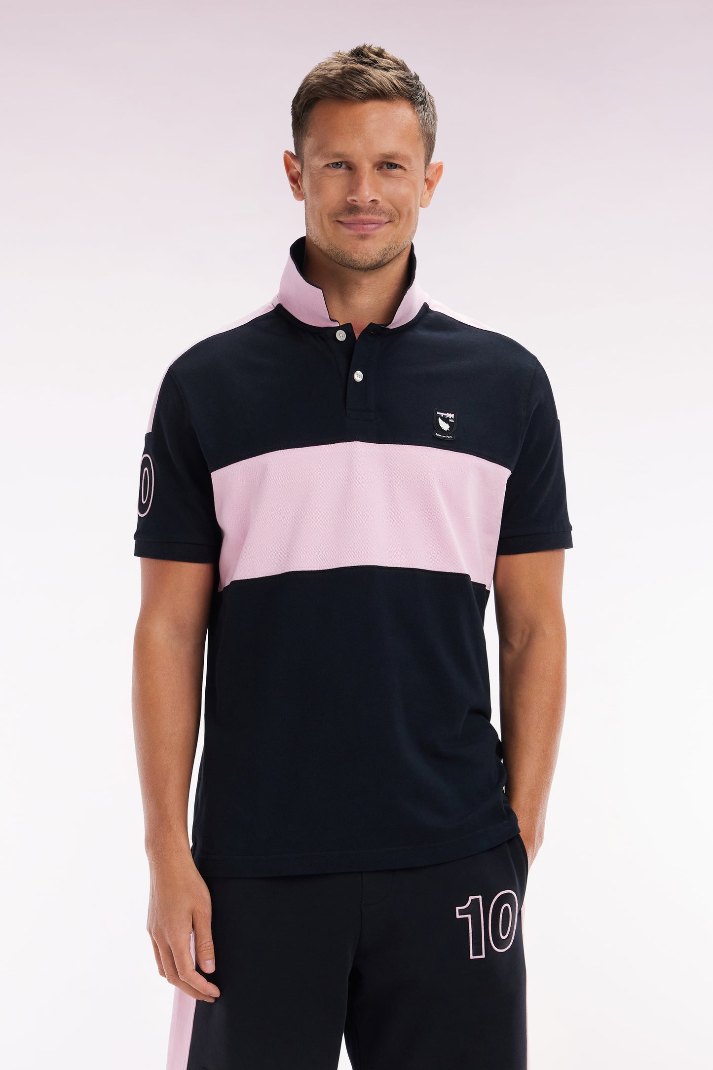 Relaxed-fit New Zealand short-sleeved polo shirt in black cotton