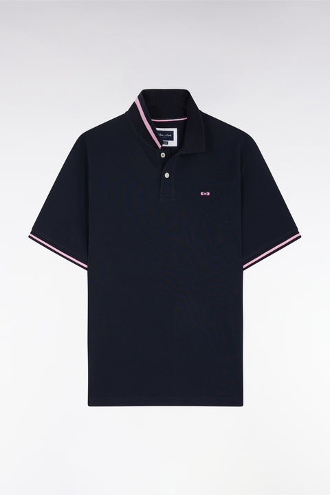 Relaxed-fit short-sleeved navy cotton piqué polo shirt with Eden Park back jacquard lettering - Image 1