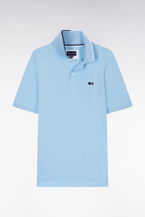 Relaxed-fit short-sleeved polo shirt in sky blue cotton with piped collar - Image 2