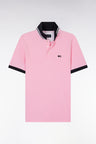 Straight-fit short-sleeved polo shirt in pink cotton piqué with tricolor embroidery