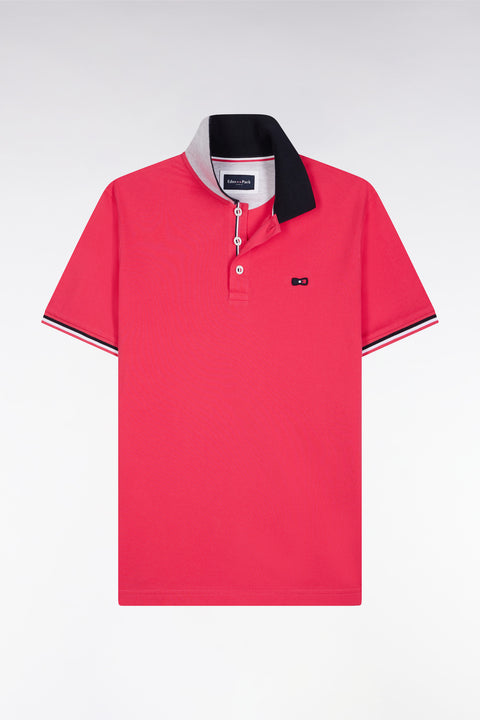Straight-fit short-sleeved polo shirt in fuchsia cotton with contrasting collar - Image 2