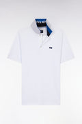 Polo à manches courtes en coton blanc col bicolore jacquard Eden Park coupe droite