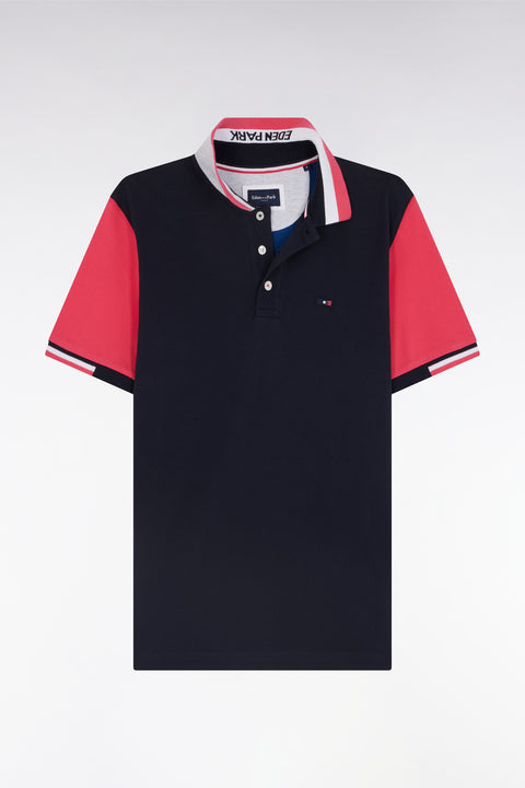 Straight-fit short-sleeved colorblock polo shirt in fuchsia cotton - Image 2