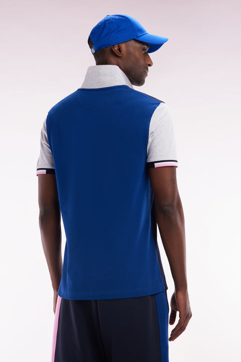 Straight-fit short-sleeved colorblock polo shirt in pink cotton - Image 3