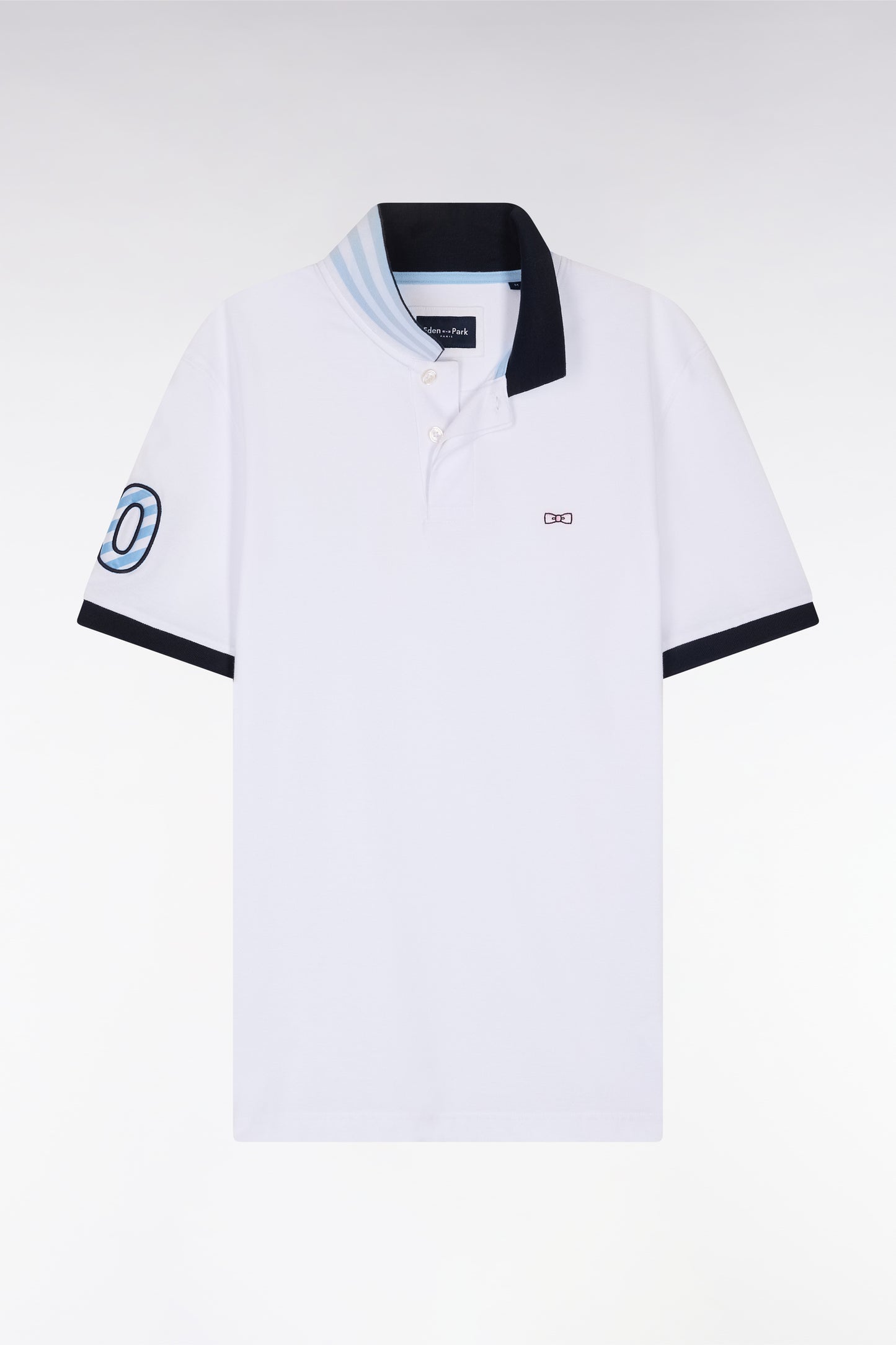 Straight-fit short-sleeved polo shirt in white cotton piqué with 10 sleeves embroidery