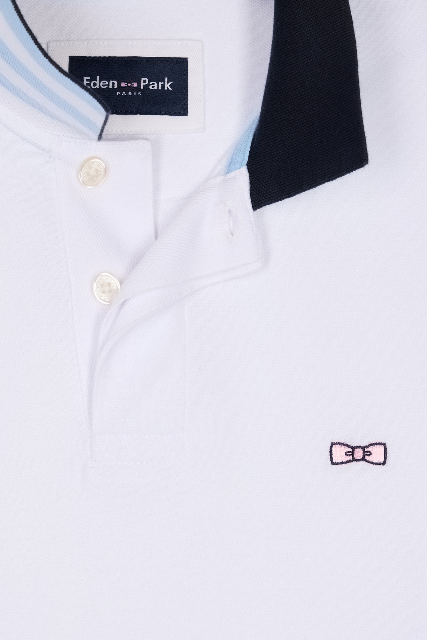 Straight-fit short-sleeved polo shirt in white cotton piqué with 10 sleeves embroidery