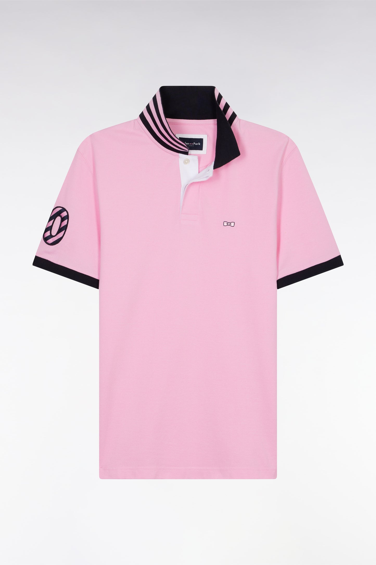 Straight-fit short-sleeved polo shirt in pink cotton piqué with 10 sleeves embroidery