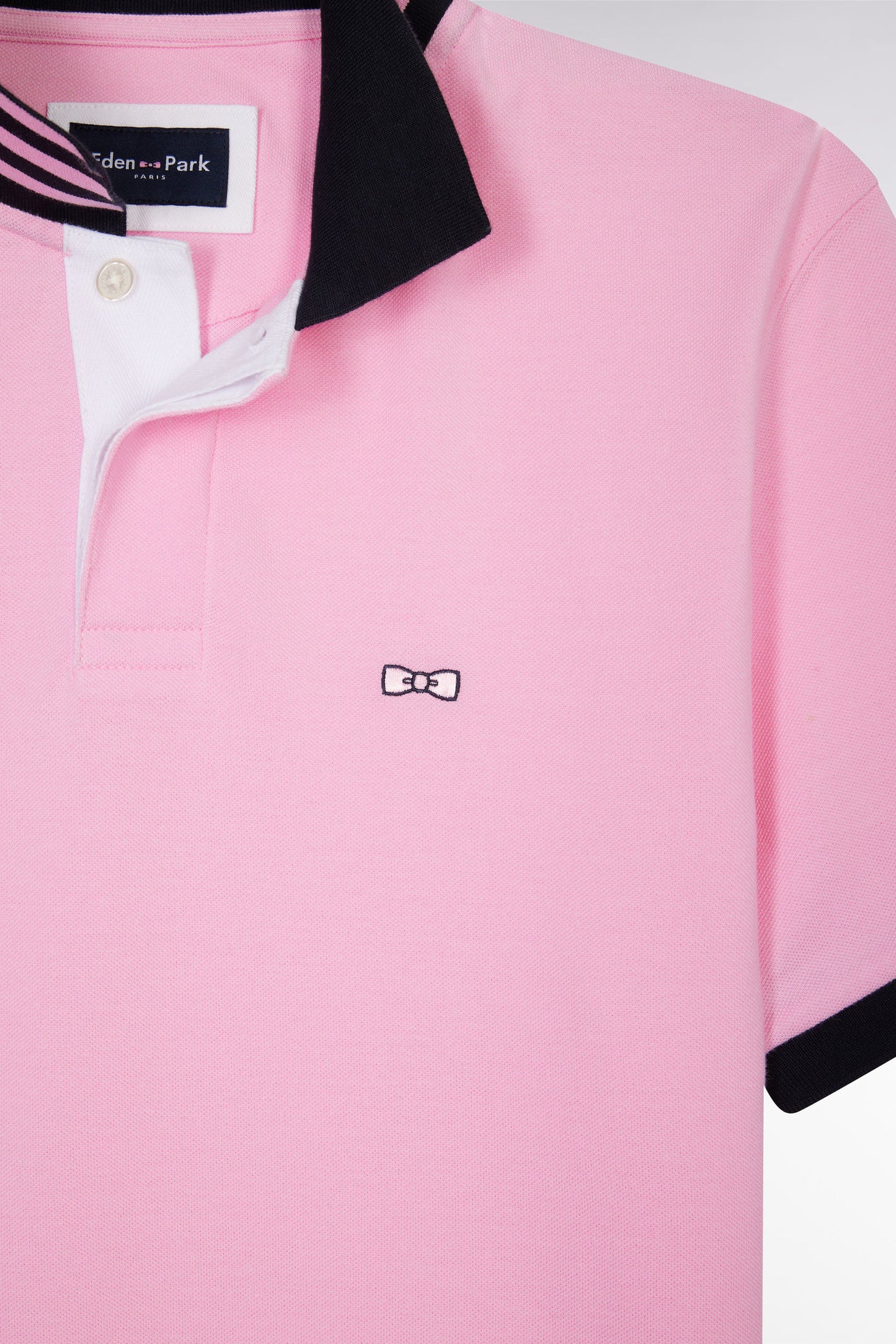 Straight-fit short-sleeved polo shirt in pink cotton piqué with 10 sleeves embroidery