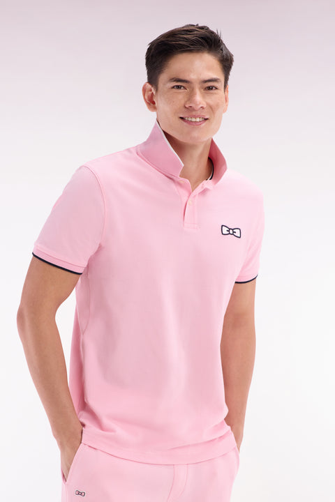 Relaxed-fit short-sleeved polo shirt in pink cotton with tone-on-tone embroidery - Image 3