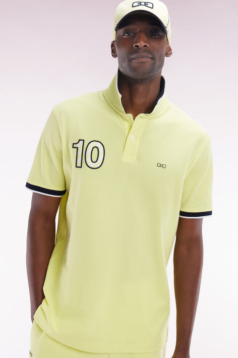 Relaxed-fit short-sleeved polo shirt in yellow cotton with 10 embroidery - Image 3