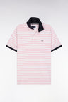 Slim-fit short-sleeved sailor polo shirt in pink striped stretch cotton