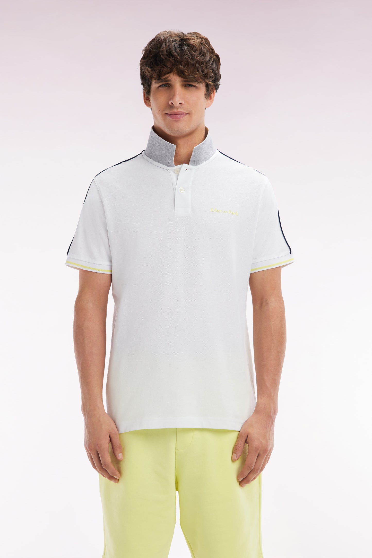 Relaxed-fit plain short-sleeved polo shirt in white cotton with Eden Park lettering