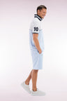 Relaxed-fit two-tone short-sleeved polo shirt in sky blue and white cotton