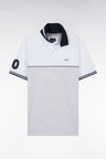 Relaxed-fit two-tone short-sleeved polo shirt in grey and white cotton