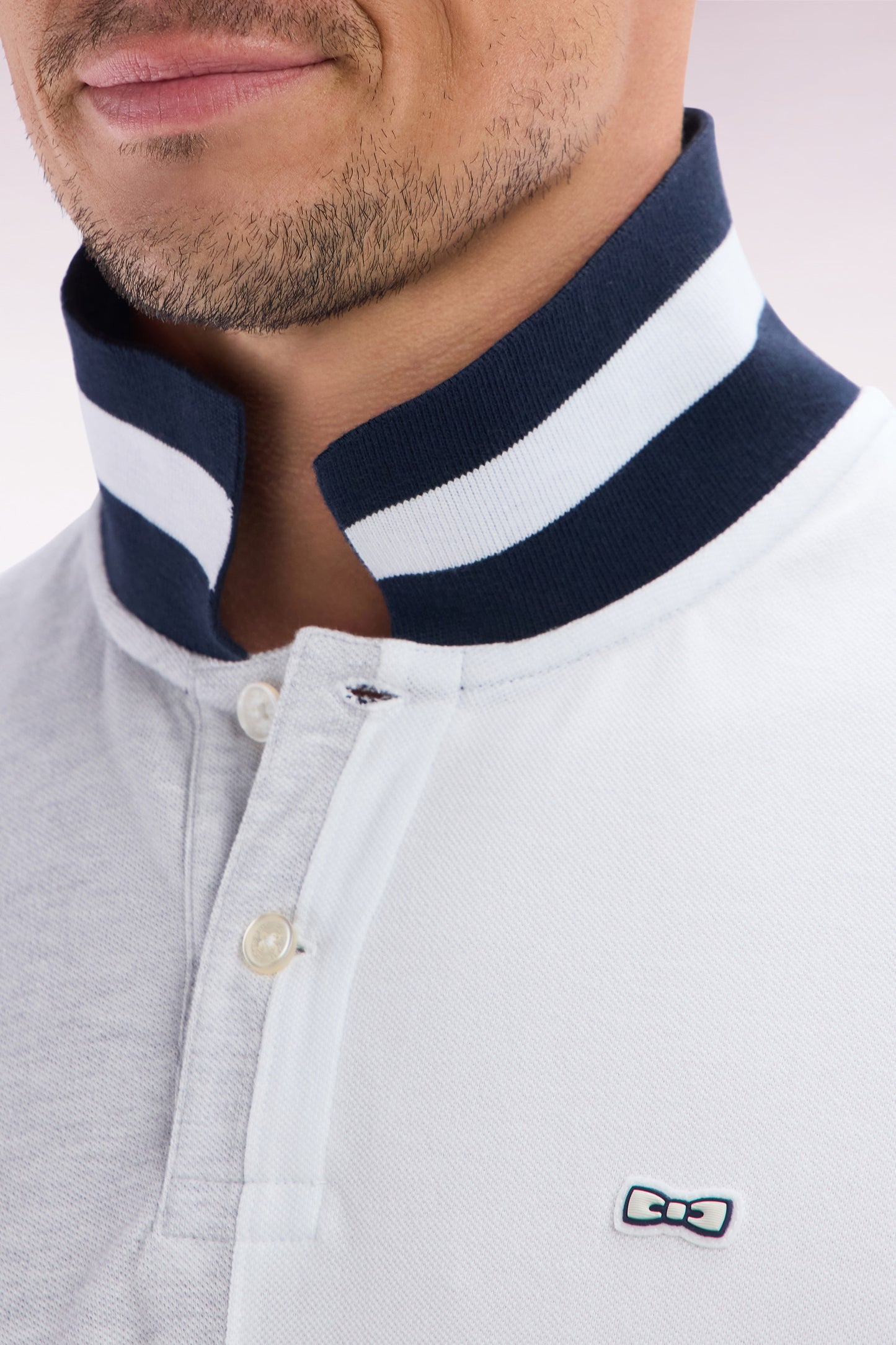 Relaxed-fit two-tone grey and white short-sleeved cotton polo shirt