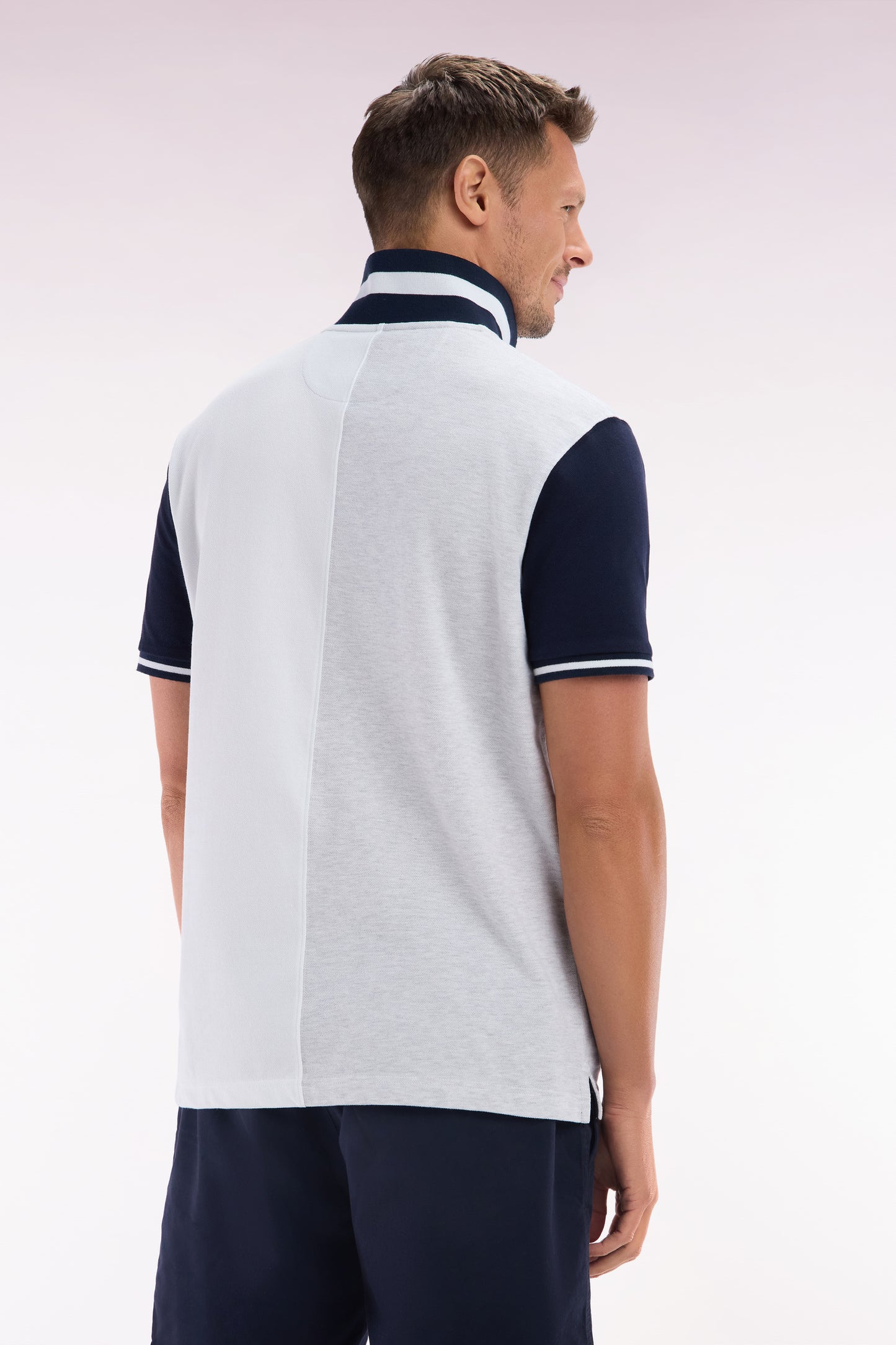 Relaxed-fit two-tone grey and white short-sleeved cotton polo shirt