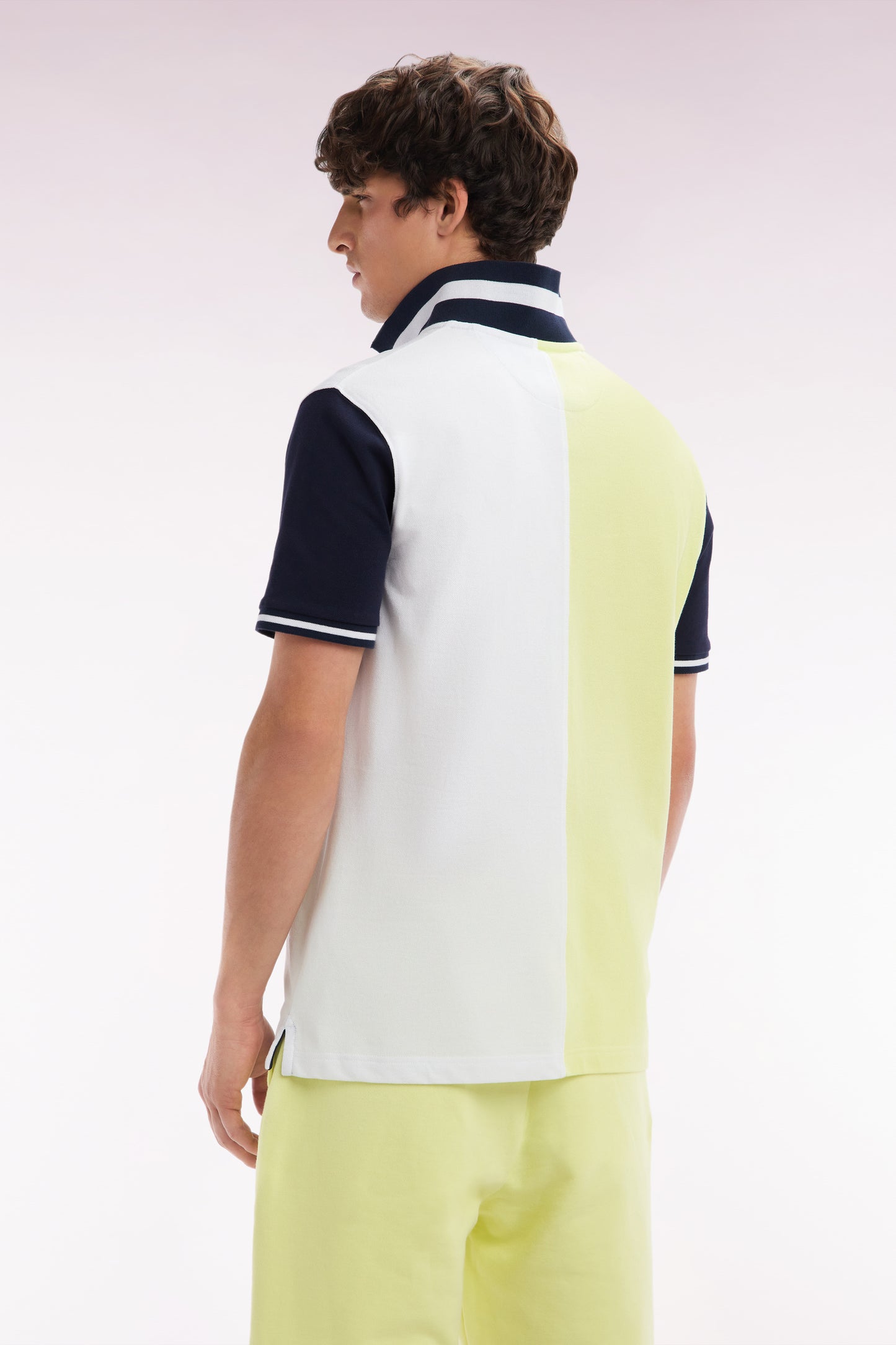 Relaxed-fit two-tone yellow and white short-sleeved cotton polo shirt