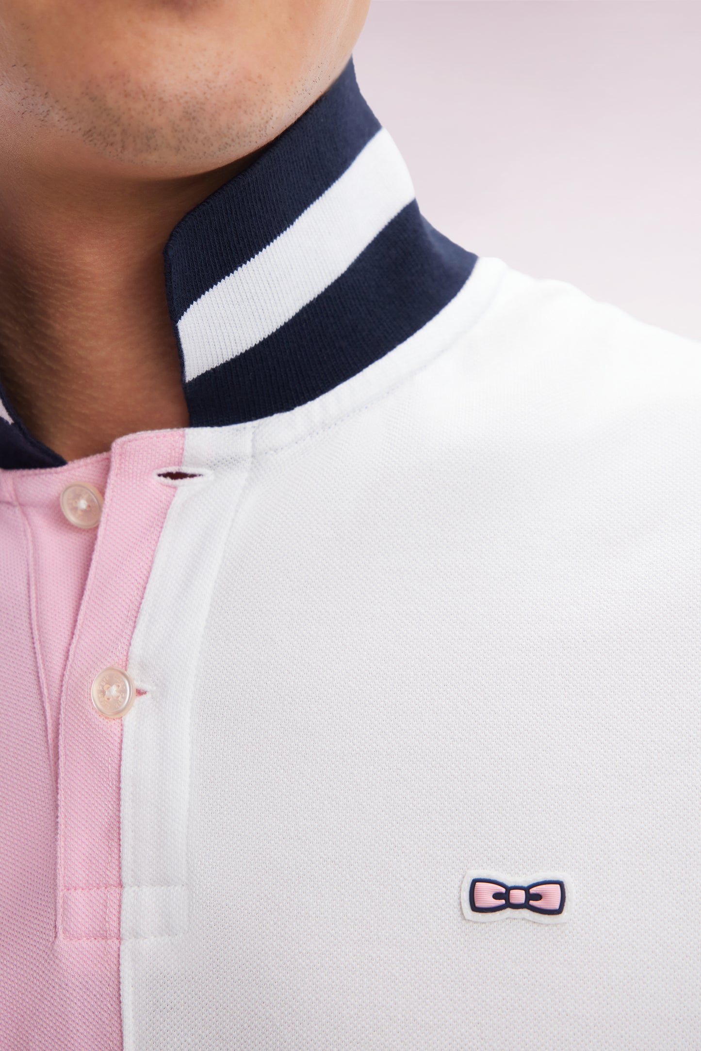 Relaxed-fit two-tone pink and white short-sleeved cotton polo shirt