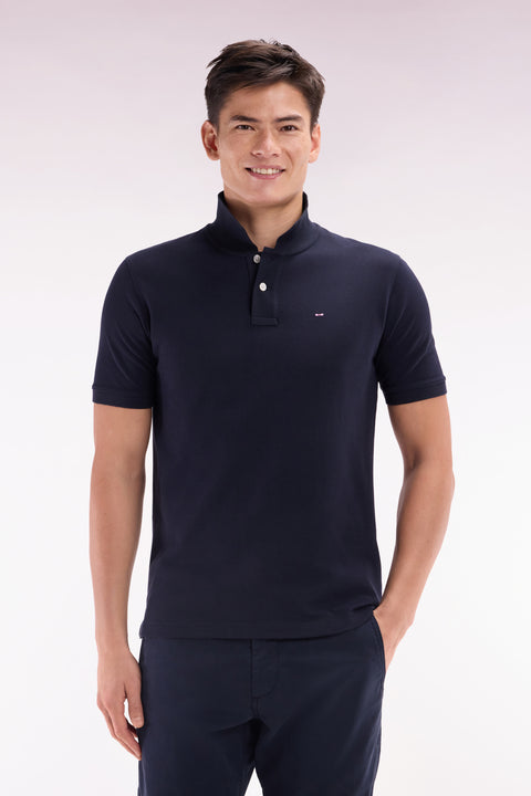 Straight-fit short-sleeved polo shirt in navy Pima cotton - Image 1