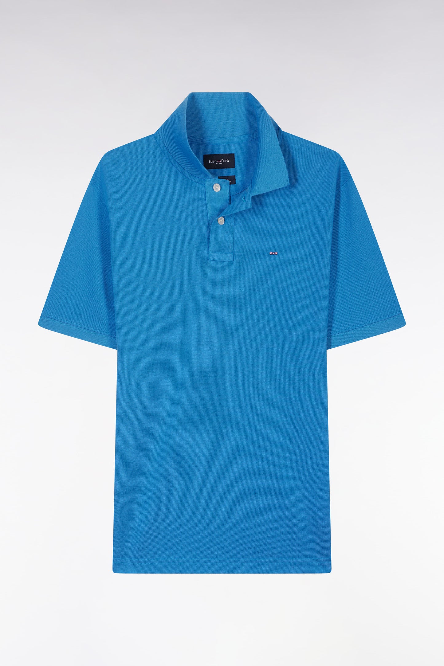 Straight-fit short-sleeved polo shirt in blue Pima cotton