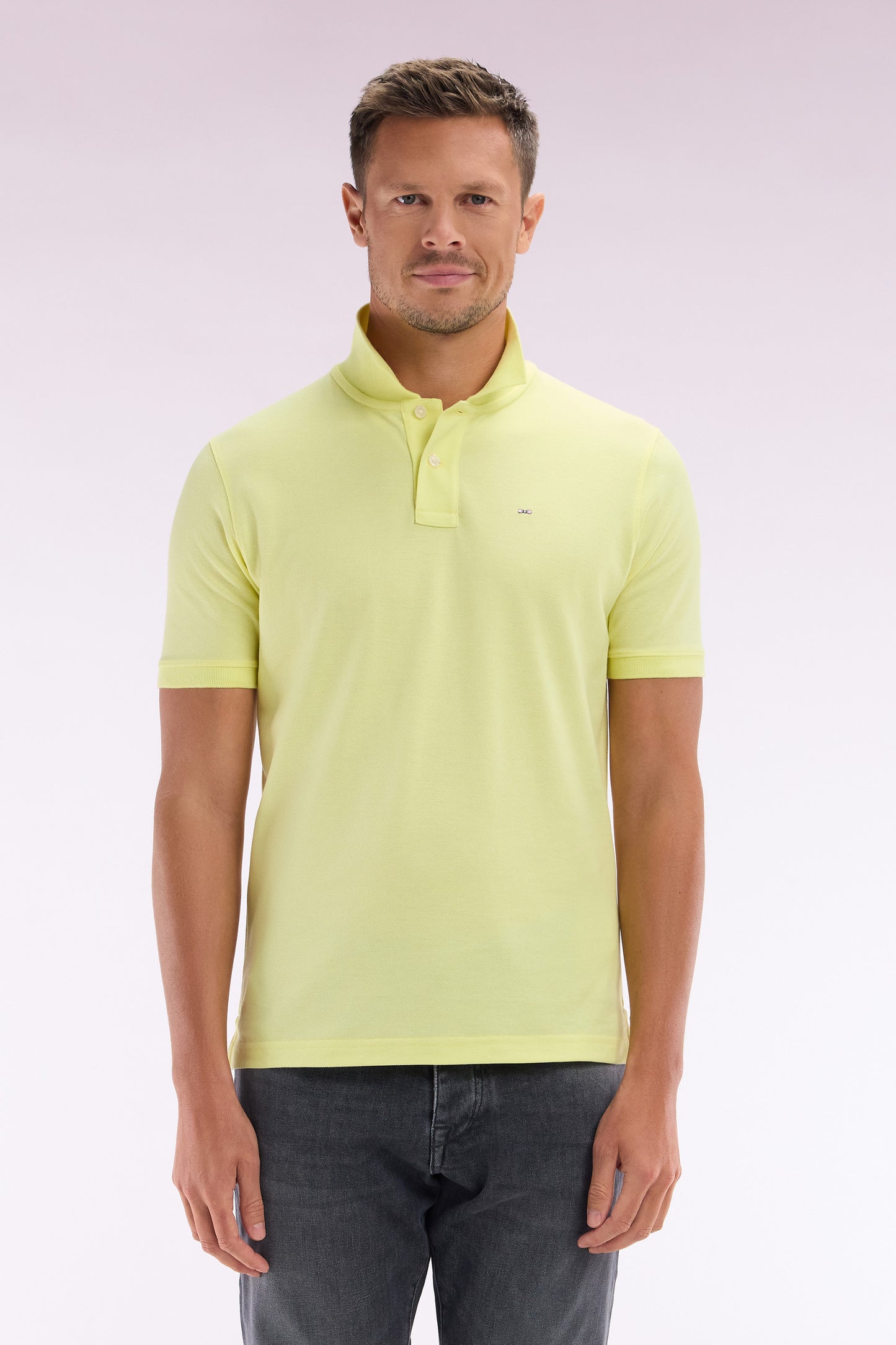 Straight-fit short-sleeved polo shirt in yellow Pima cotton