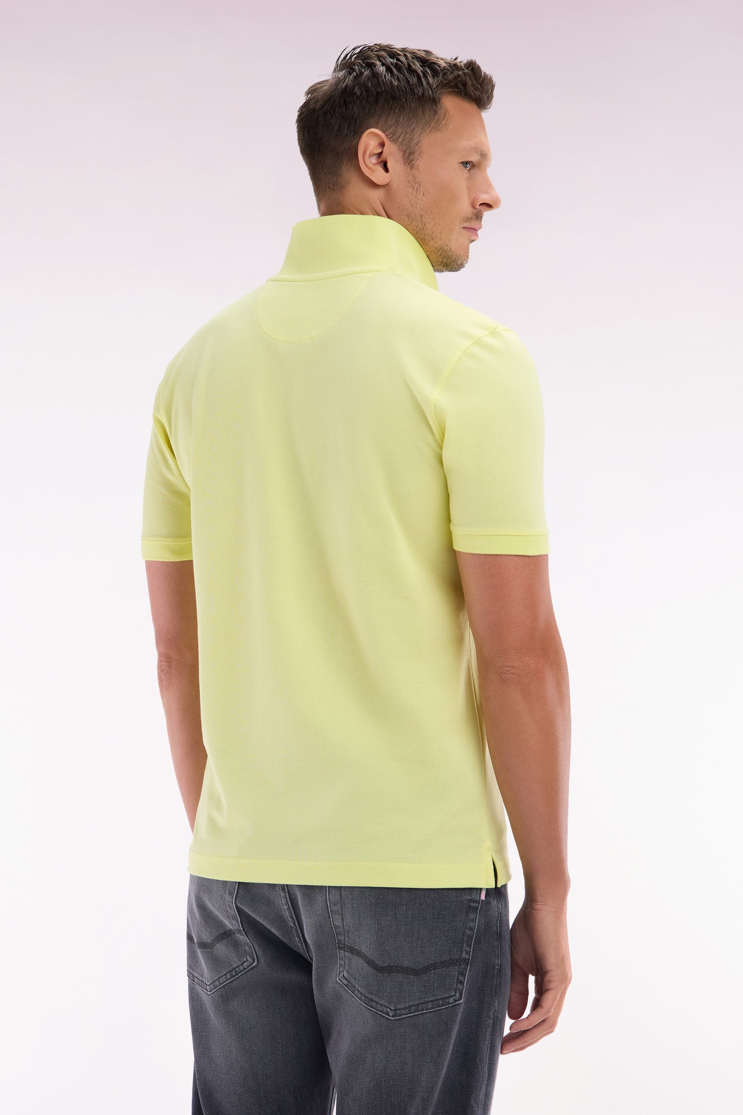 Straight-fit short-sleeved polo shirt in yellow Pima cotton